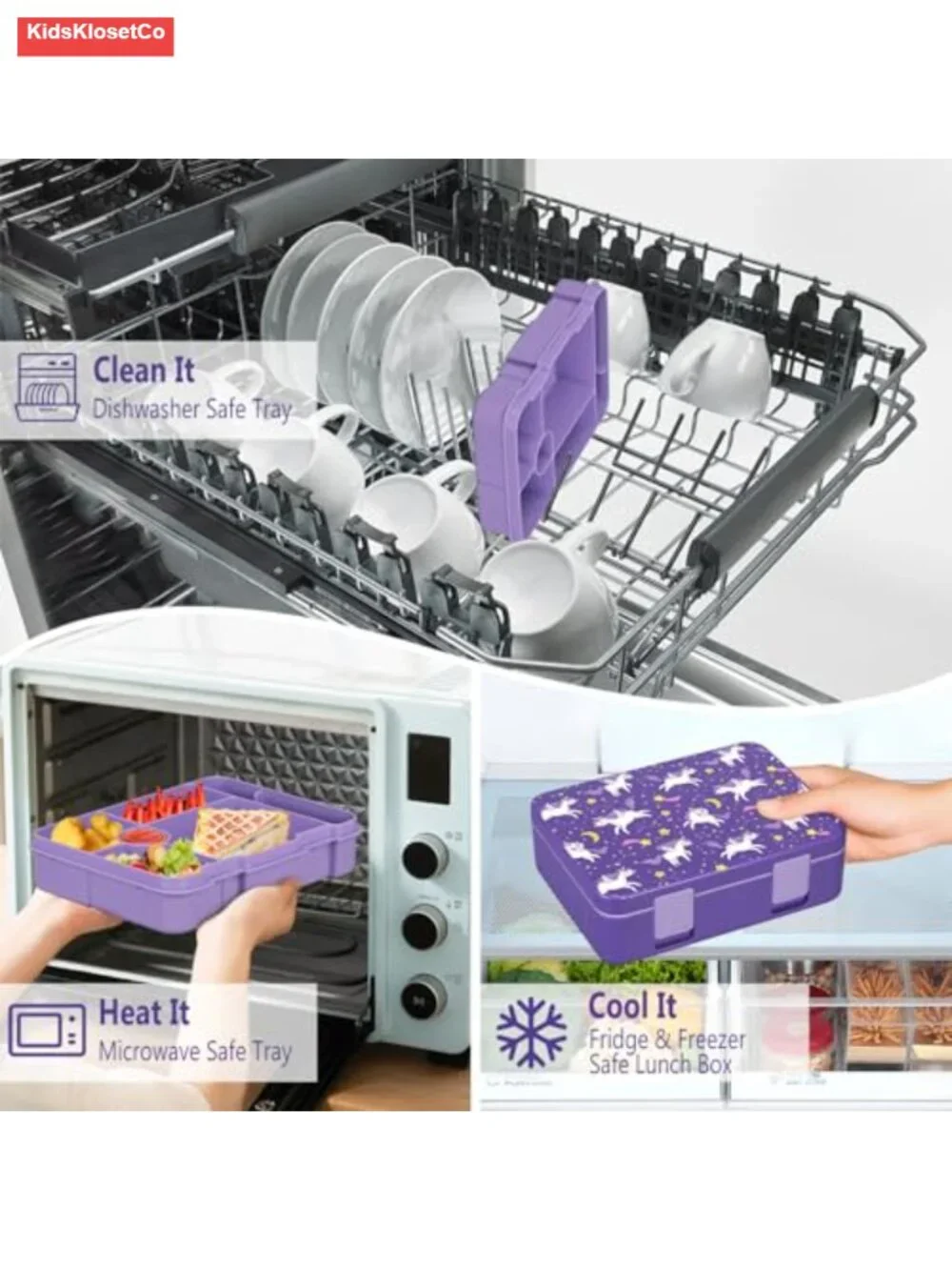 Leak Proof Bento Lunch Box with Ice Pack, 6 Compartments, Utensils, Dishwasher